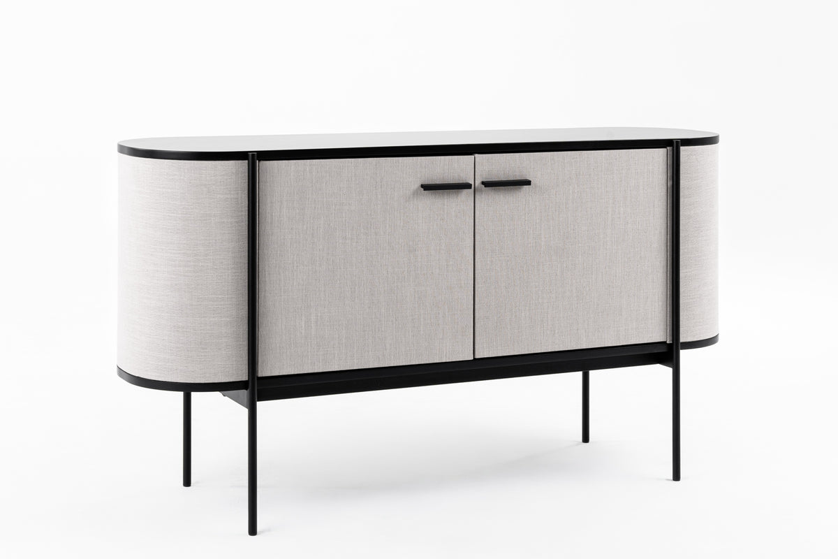 Modrest Hobart - Modern Beige Fabric & Black Metal Buffet