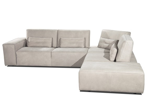 Lamod Italia Hollywood - Italian Light Grey Leather RAF Chaise Sectional Sofa