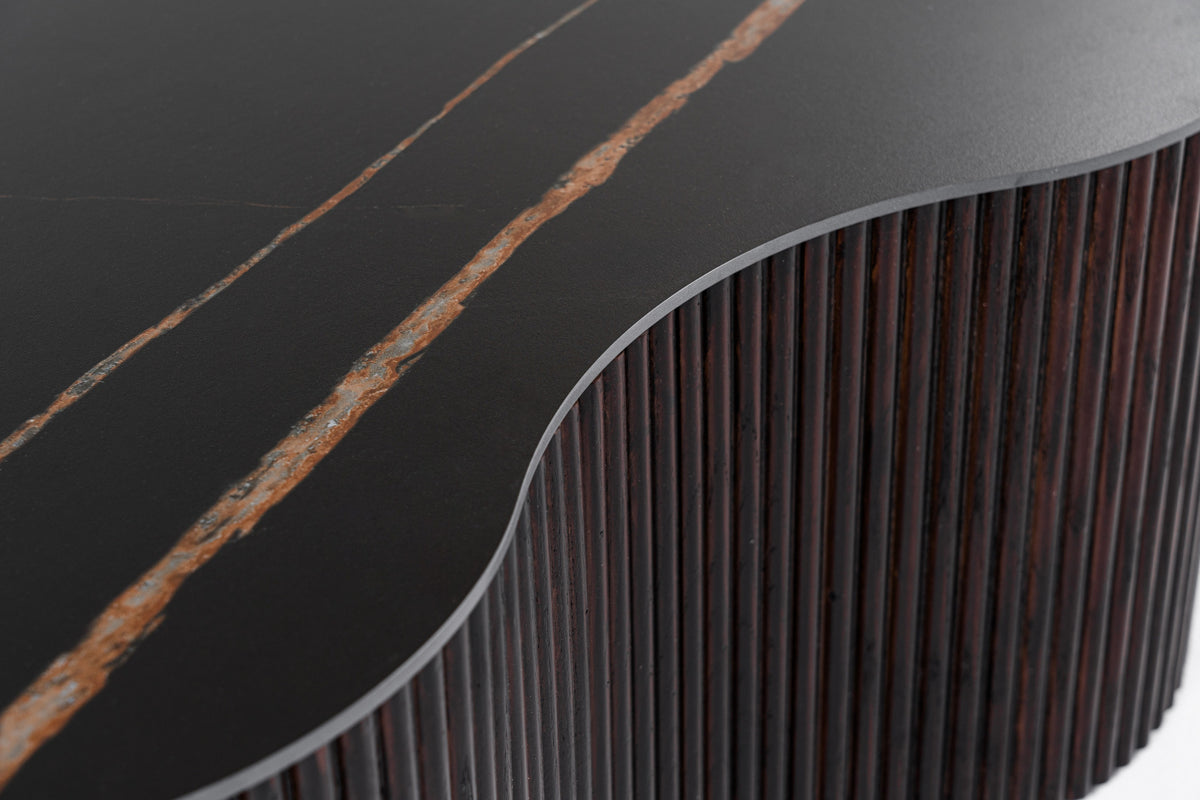Modrest Ricko - Modern Black Ceramic + Smoked Ash Freeform Coffee Table