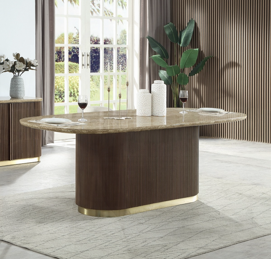 Panthere Earth 95" Flutted Base Quartz Dining Table